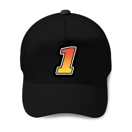 Number One 1 Gradient Yellow Orange 3 Stroke Baseball Caps