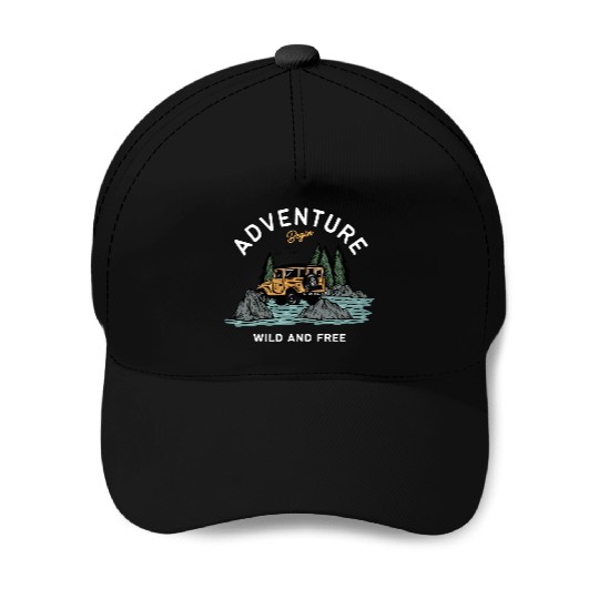 Light Blue Illustration Adventure Baseball Caps