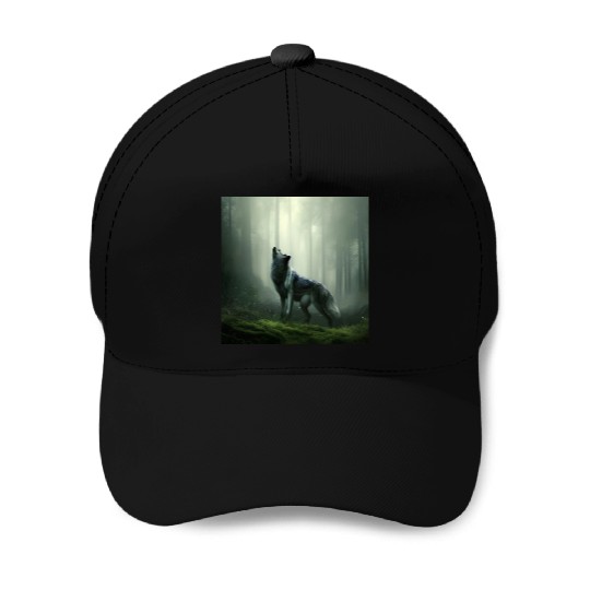 Howling wolf at midnight Baseball Caps