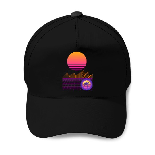 Synthwave Mountain Baseball Caps