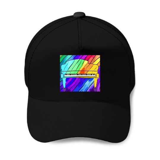 piano in front of a colorful rainbow Baseball Caps