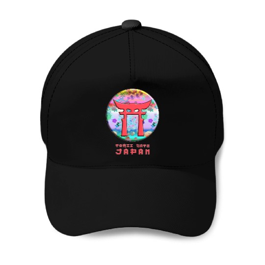 Torii Gate Shinto Japan Asian Floral Pattern Baseball Caps