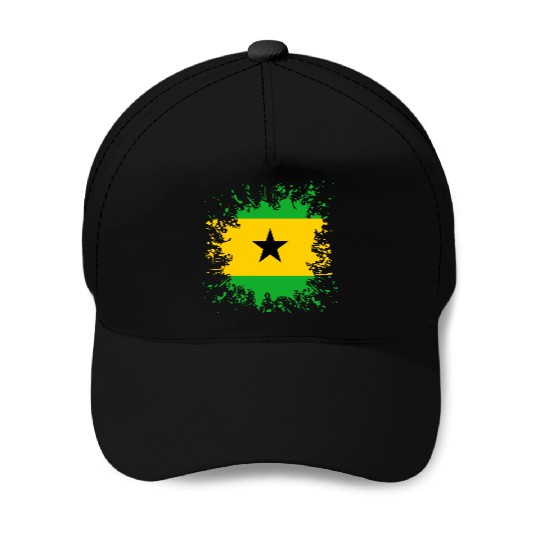 Sao Tome And Principe Flag Paint Splatter Baseball Caps