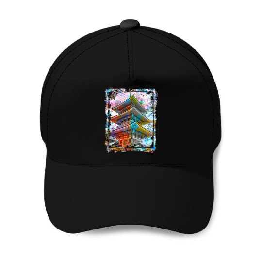 Japan Pagoda Cherry Blossoms Collage Art 70 Baseball Caps