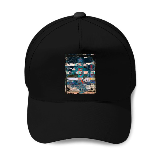 Japan City Night Streets View Collage Art 97 Baseball Caps