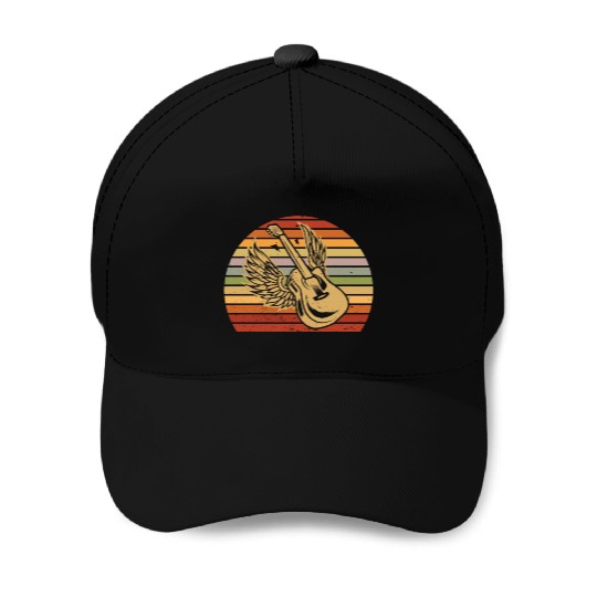 Rock & Roll Guitar Wings Retro Music Guitarist Baseball Caps