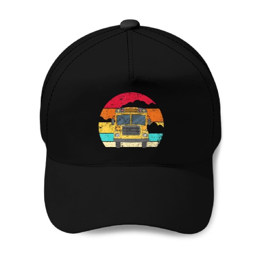 Retro Yellow School Bus for School Bus Driver andj Baseball Caps