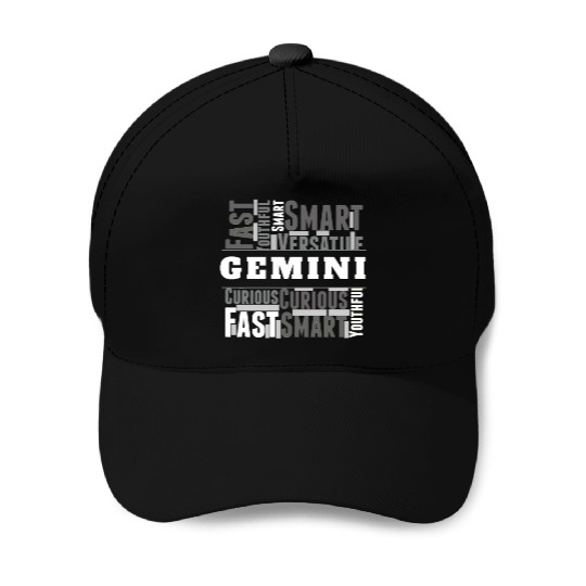 Gemini Zodiac Star Sign Word Cloud Square Monochro Baseball Caps