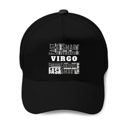 Virgo Zodiac Star Sign Word Cloud Square Monochrom Baseball Caps