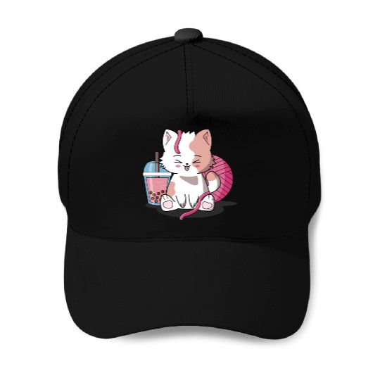 Chibi Boba Tea Cat Baseball Caps