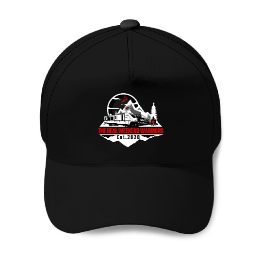 The Real Weekend Warriors Latest Logo in Red Baseball Caps