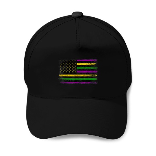 Mardi Gras Flag Green Purple Gold Baseball Caps