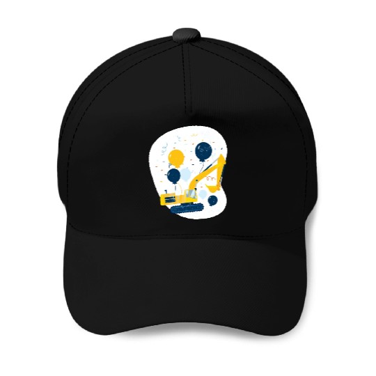 Yellow bulldozer celebrating Yellow bulldozer cele Baseball Caps