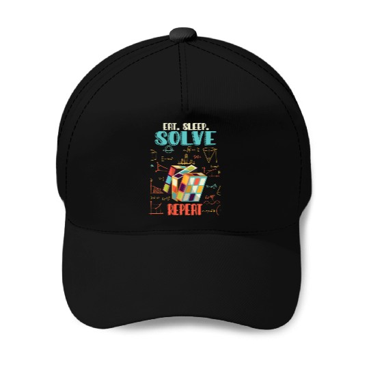 Eat Sleep Solve Repeat Math Speed Cubing Genie Baseball Caps