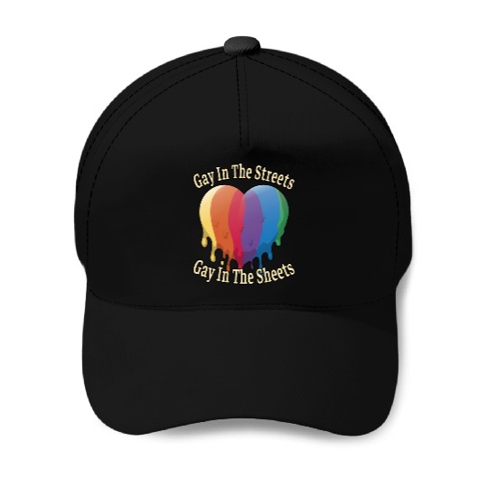 Gay in Streets & Sheets LGBT Gay Pride Rainbow Hea Baseball Caps