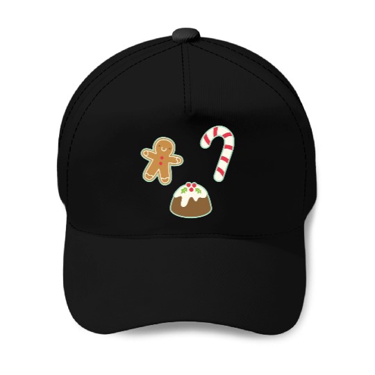 Cute Gingerbread Man Candy Cane and Christmas Baseball Caps