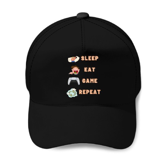 sleep eat game repeat PlayStation Baseball Caps