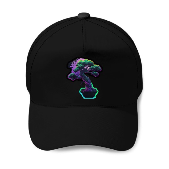 Synthwave Bonsai Tree Baseball Caps