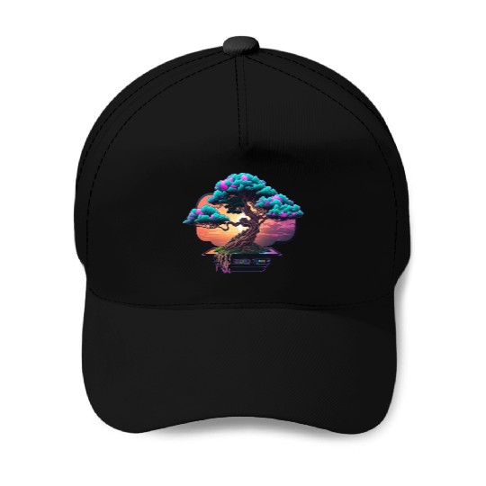 Synthwave Bonsai Tree Baseball Caps