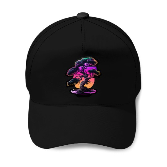 Synthwave Bonsai Tree Baseball Caps