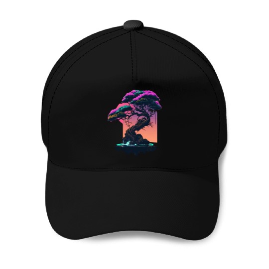 Synthwave Bonsai Tree Baseball Caps