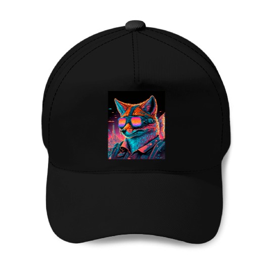 Retro Futuristic Synthwave Fox Baseball Caps