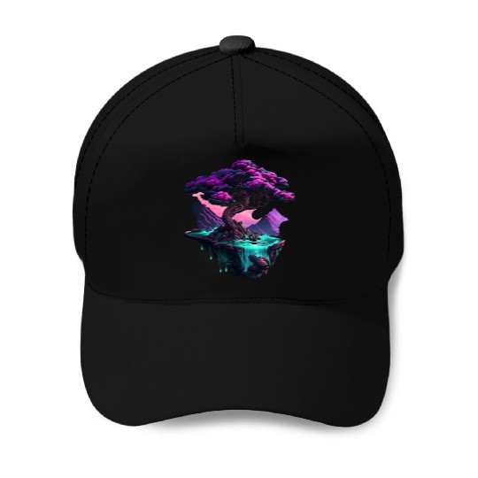 Synthwave Bonsai Tree Baseball Caps