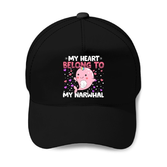 Valentines Day My Heart Belong to My Narwhal Boys Baseball Caps