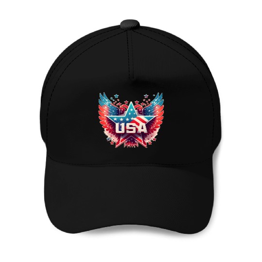 Usa flag with star and wings, patriotic, country. Baseball Caps