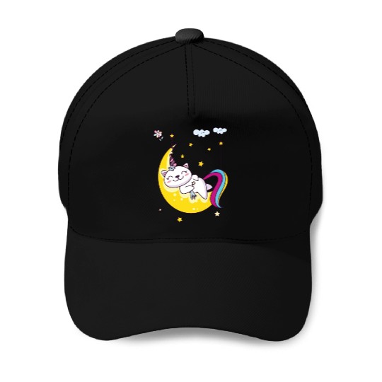Unicorn pony cat on the moon, magic sleeping time Baseball Caps