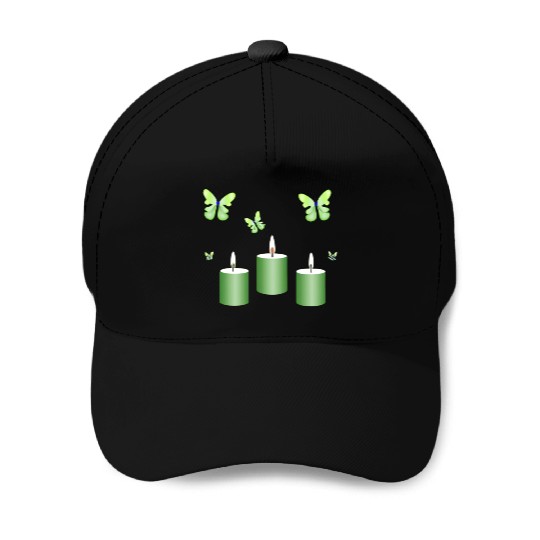 Green candle with butterflies Baseball Caps