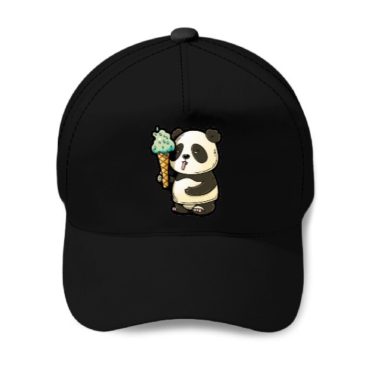 Sweet Panda: Eat Ice Cream Baseball Caps