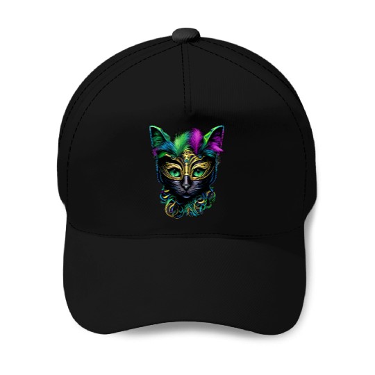 Mardi Gras Cat Jester Mask Mardi Gras Cat Baseball Caps