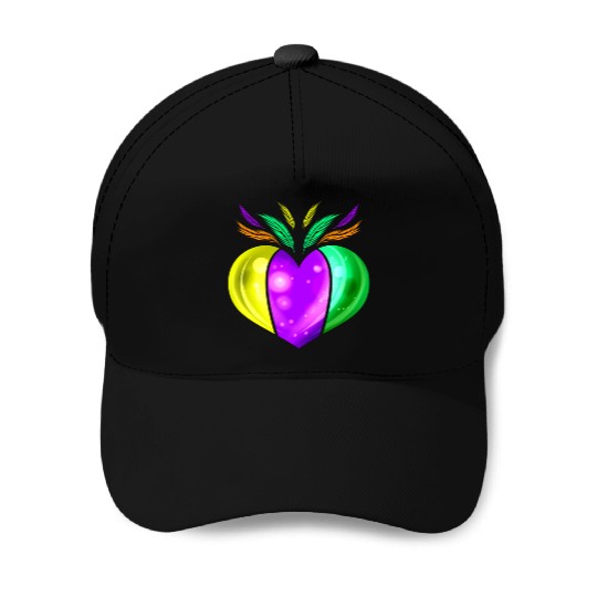 Yellow Golden, Purple And Green Heart For Mardi Baseball Caps