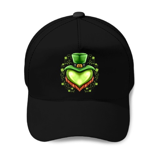 Green Heart With Hat, Beard Shamrocks On St Baseball Caps