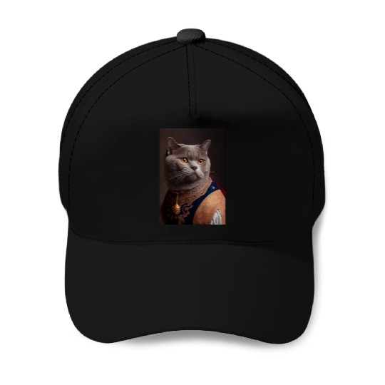 British Shorthair Cat Breed Portrait Royal Renaiss Baseball Caps