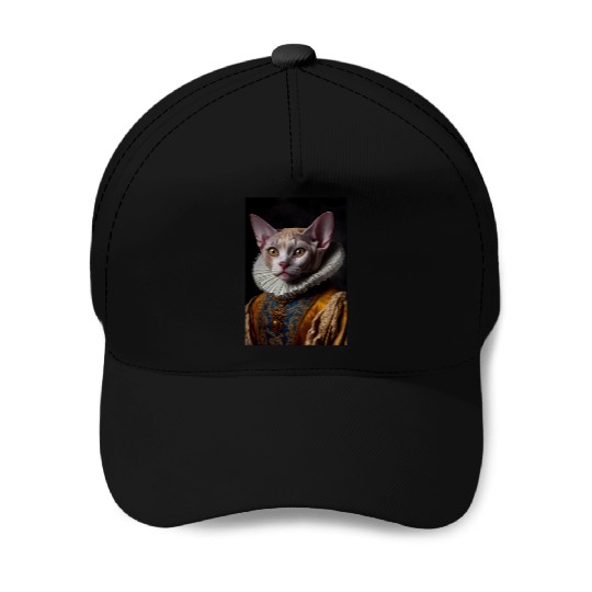 Black Queen Devon Rex Cat Breed Portrait Royal Ren Baseball Caps