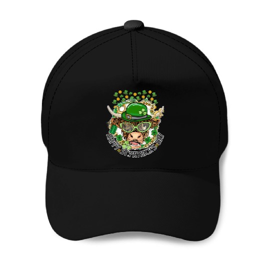 Happy St. Patrick's Day, Funny Cow, Hat and Gold Baseball Caps
