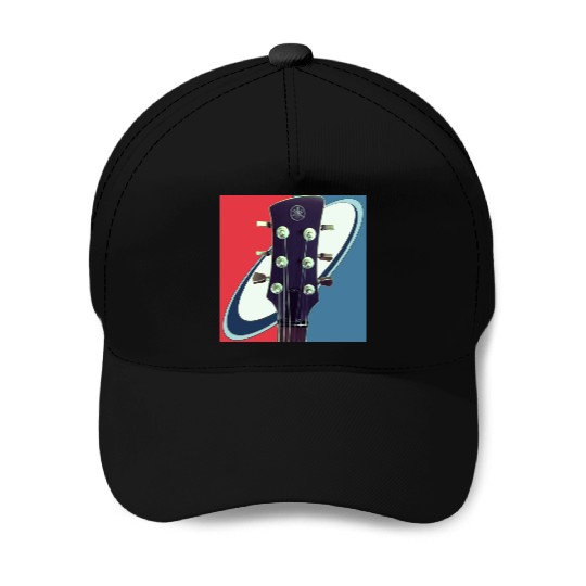 Red White Blue Rock and Roll Themed Guitar Baseball Caps