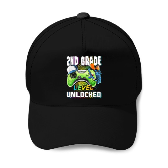 2nd Grade Level Unlocked Video Game Back to School Baseball Caps