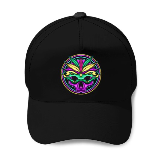 Logo Masked Purple Skull For Mardi Gras Baseball Caps