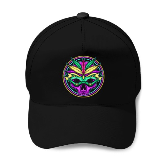 Logo Masked Purple Skull For Mardi Gras Baseball Caps
