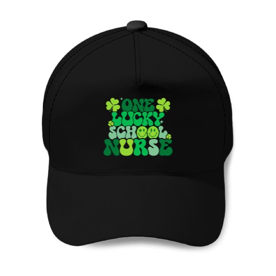 One Lucky School Nurse Shamrock St Baseball Caps
