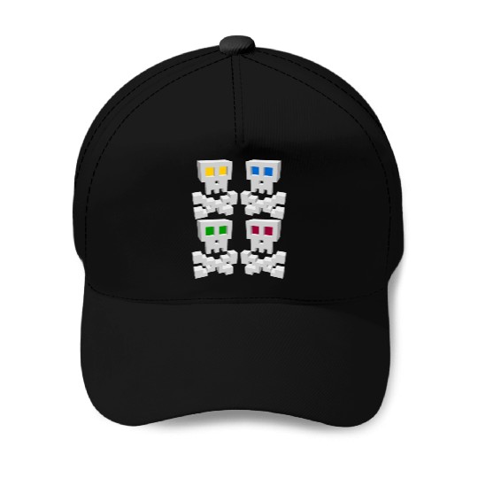 8-bit Pixel Pop Art Style Pirate Flag Skulls Baseball Caps