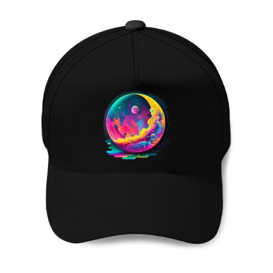 Neon Abstract Watercolor Moon Baseball Caps