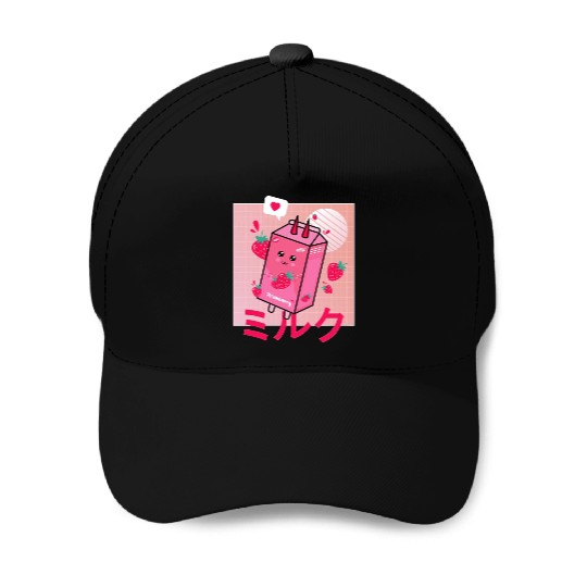 Strawberry Milk Shake Funny Retro 90s Japanese Baseball Caps