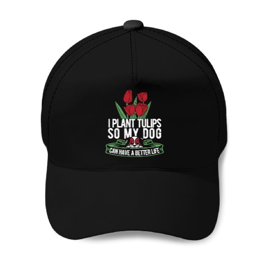 Tulip Gardening Dog Baseball Caps