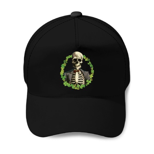 Skeleton Vintage Retro Creepy Cute Shamrock Baseball Caps