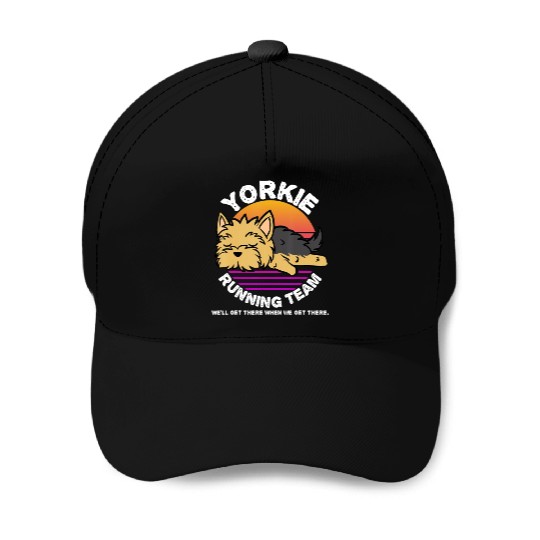 Funny Yorkie Running Team Baseball Caps