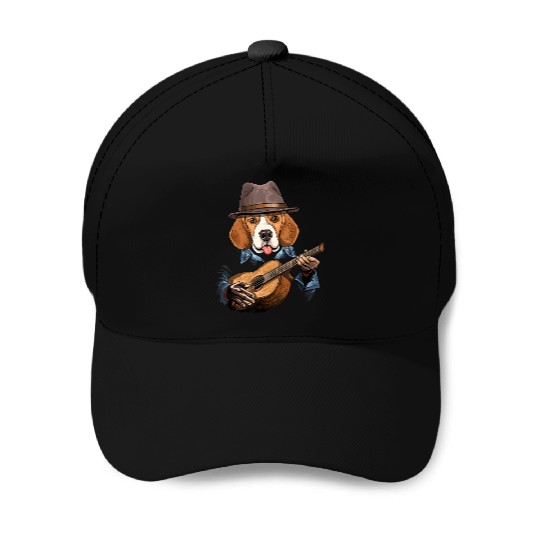 Beagle Dog Playing Guitar Pet Beagle Dog Lover Gui Baseball Caps